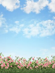 Obraz premium Pink Roses Against a Blue Sky