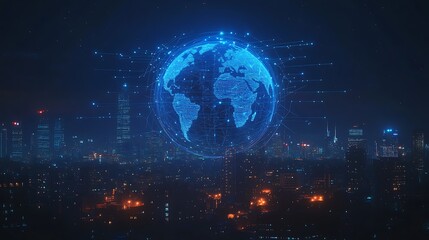 Obraz premium Blue digital globe surrounded by lines of data planet earth, Technology network planet