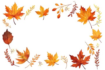 Fototapeta premium Minimalist Thanksgiving frame with autumn elements for seasonal decor and greetings. Elegant fall border design in simple, clean style for festive presentations. 