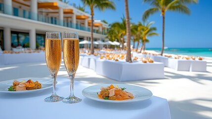 Luxurious Beachfront Wedding Reception Champagne Appetizers Ocean View