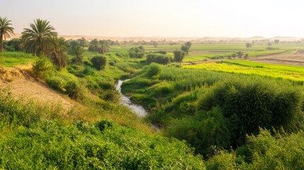 Fototapeta premium Mesopotamian Civilizations: Vibrant Rainy Season Landscape with Flourishing Vegetation
