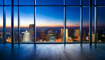 Fototapeta premium Abstract blurred office interior room at night beautiful.Blurry working space with defocused effect.Copy space for text.Generative AI
