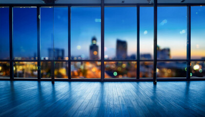 Fototapeta premium Abstract blurred office interior room at night beautiful.Blurry working space with defocused effect.Copy space for text.Generative AI
