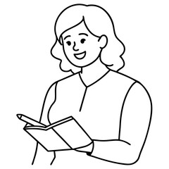 smiling woman writing in notebook