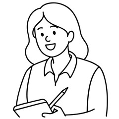 smiling woman writing in notebook