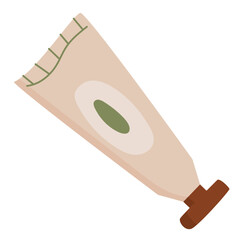 Flat cartoon tube of organic cosmetic cream emphasizing beauty and natural skincare. Ideal for product packaging, bodycare, and hygiene promotions. Versatile design for diverse applications.