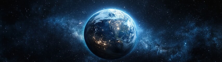 A stunning view of Earth surrounded by a cosmic landscape, showcasing vibrant colors and the beauty of our planet in space.