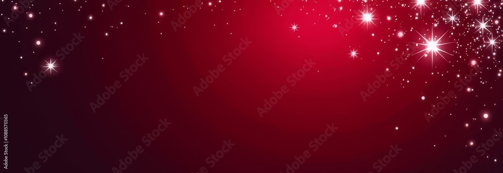 Poster a red background with stars hanging from the top