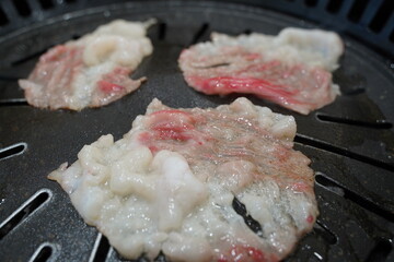 korean style grilled beef on the hot grill