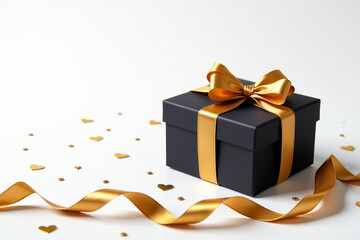 Obraz premium Black box with gold ribbon in Black Friday theme. Luxury style.