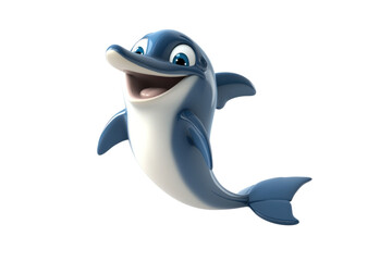 Obraz premium Happy Cartoon Dolphin Animation isolated on transparent background png, 3d rendering