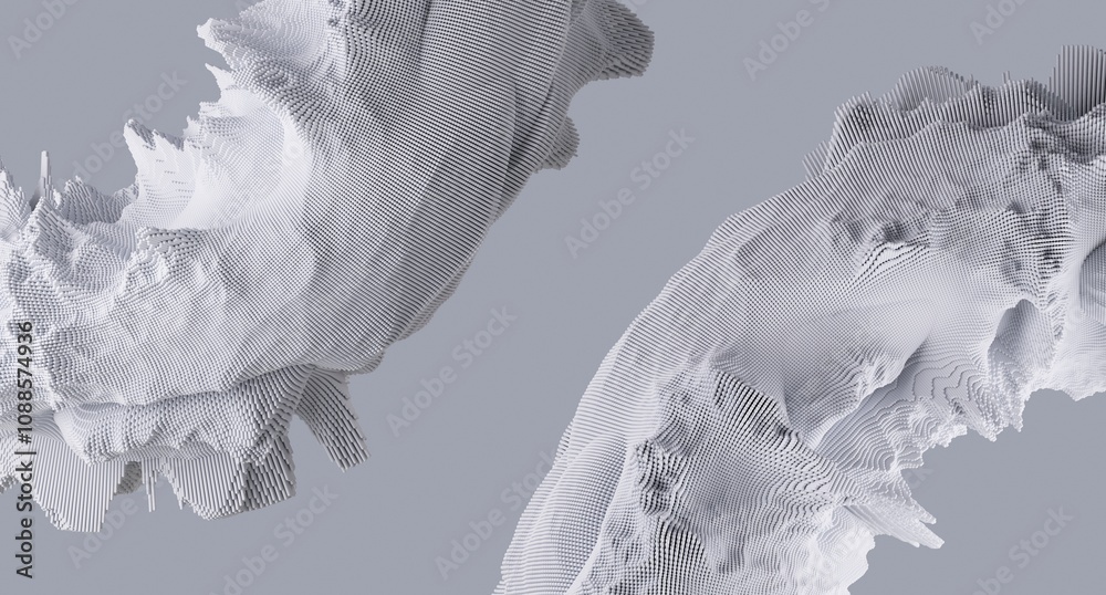 Poster 3d render of abstract detailed shapes. Dynamic futuristic background.