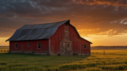 Obraz premium Red Barn Sunset