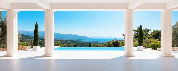Timeless elegance of Greek columns showcasing minimalist aesthetics in a serene architectural setting.