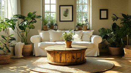 Serene Living Room with Abundant Greenery 