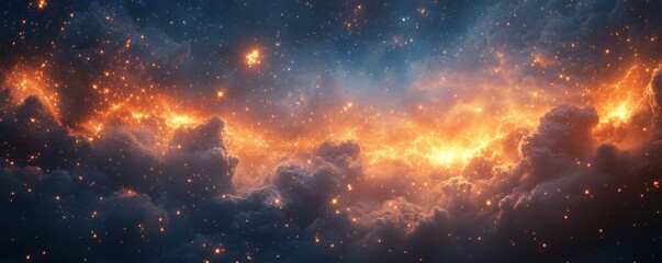 Naklejka premium Firework trails lighting up clouds with glowing embers.