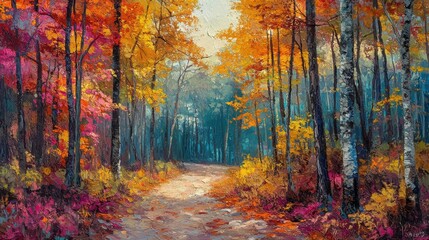 Obraz premium Forest trail with colorful foliage