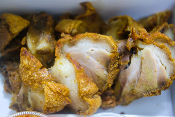 Crispy fried pork legs. Crispy pork cut into bite-sized pieces. Perfect for street food and home cooking.