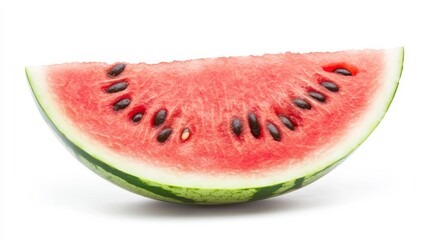 A ripe juicy watermelon slice with seeds glistening in the sunlight, Its vibrant pink flesh contrasting with the dark seeds, Each juicy bite captured in stunning detail