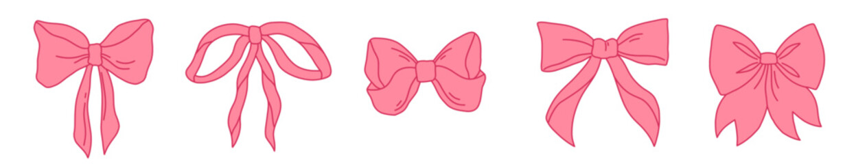 Pink bows vector set. Clipart bows isolated on a white background. Vector illustration.