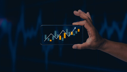 Data stock graph forex and trading on mobile screen for planning investment take profit