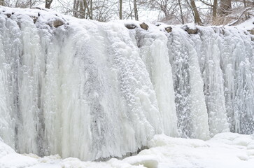 The waterfall froze in winter