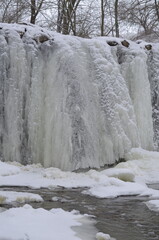 The waterfall froze in winter