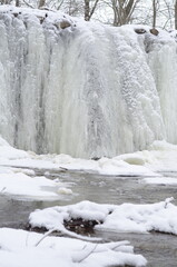 The waterfall froze in winter