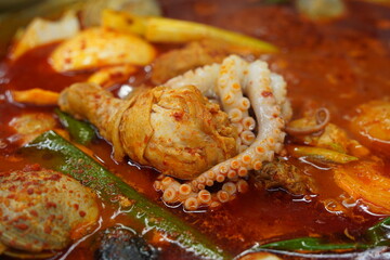 Spicy Korean stew with chicken and octopus