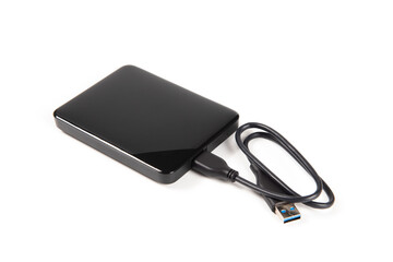 External Hard Disk drive（External HDD）with usb cable isolated on white background. 