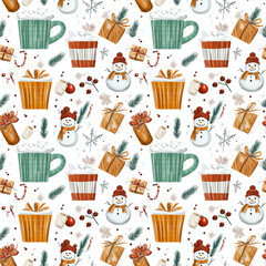 Festive snowman and holiday gift boxes pattern