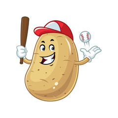 Potato Baseball Player Mascot Cartoon.