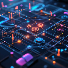 Concept of a business plan. Business, technology, internet, and network in 3D illustration.



