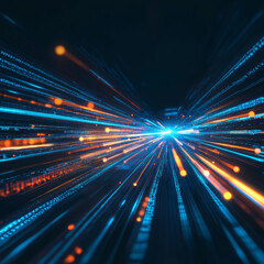 Fototapeta premium High-speed 5G abstract technology background. Motion blur and speed patterns over a dark backdrop. Artificial intelligence concept.