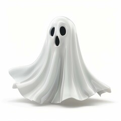 Classic white ghost floating and screaming on white background