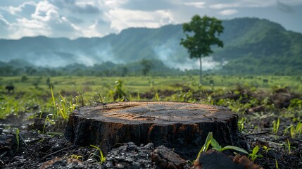 Fototapeta premium A photo of tree cutting with a focus on agronomy and reforestation 