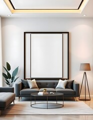 Fototapeta premium Generative AI, Framwall poster mockup, Modern interior design, 3D render, modern living room