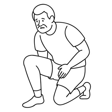 man kneeling, holding leg, monochrome clip art preview