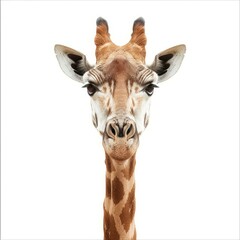 Fototapeta premium Giraffe staring intensely with white background
