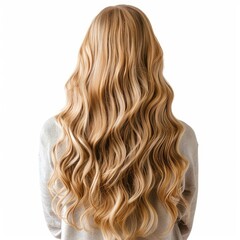 Naklejka premium Woman with long wavy blonde hair posing in studio