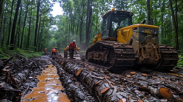 Forestry management techniques highlighted in tree cutting activities 
