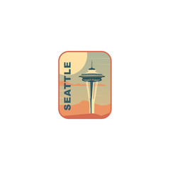 Seattle vector badge, flat skyline logo, icon. Vintage USA, United states of America, Washington state horizon landmark emblem with tower, skyscraper. Isolated graphic