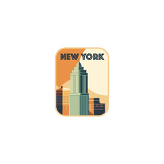 Fototapeta premium New York vector badge, flat skyline logo, icon. Vintage USA, United states of America city horizon landmark emblem with buildings, skyscrapers. Isolated graphic