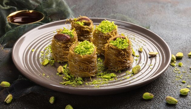  Dubai chocolate with green kataifi and pistachio paste. Trend dessert 