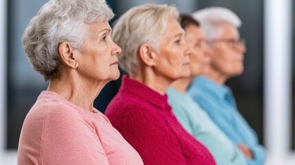 Government Pension Retire Concept, Elderly Citizens Waiting in Line at Government Office, Showcasing Patience and Community Engagement During Administrative Task