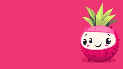 Naklejka premium A cartoon rambutan with a happy face.