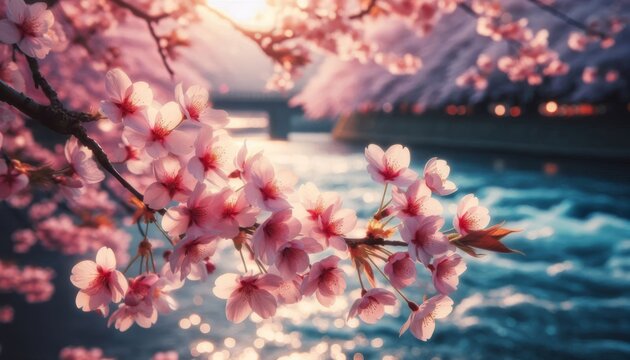 pink blossom. River. Hamami