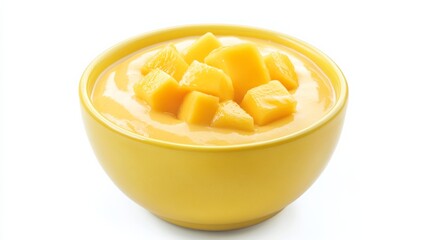 A vibrant bowl of mango coconut smoothie with ripe mango, coconut milk, yogurt
