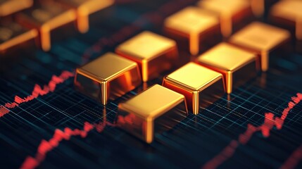Obraz premium Gold bars glistening on financial market chart showing price fluctuations