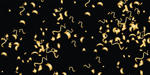 Luxury vector Golden confetti isolated on black background. Scatter gradient with gold confetti on dark backdrop. Glamour falling glitter. New year wallpaper .brochure template. Cover texture design.	